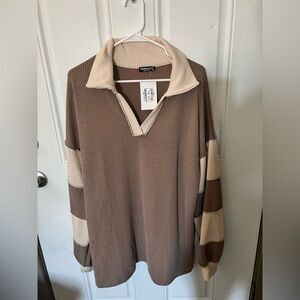 HEIMISH USA V-Neck Top in Brown and Cream